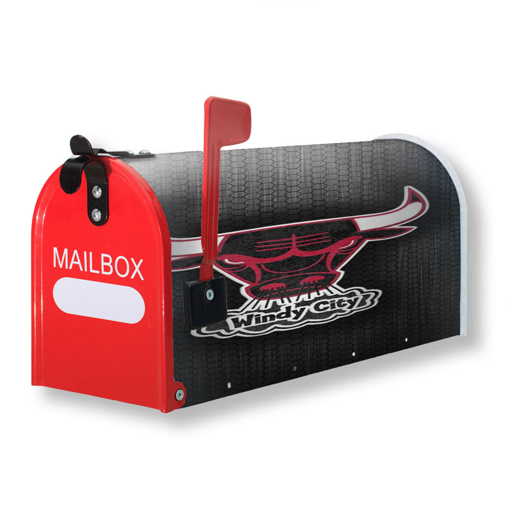 Chicago Bulls Windy City Logo Black Iron Texture Wallpaper Magnetic Mailbox Cover - 18.0" x 21.0"