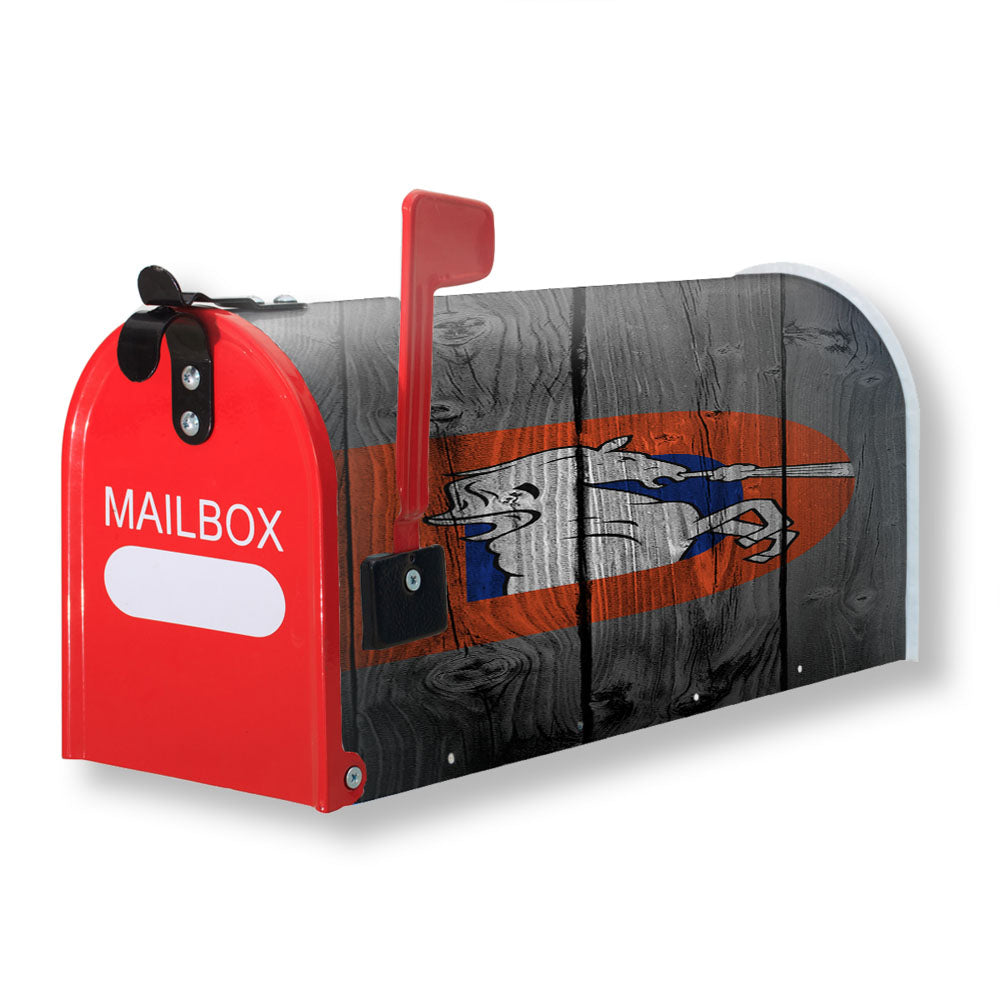 Denver Broncos Old School Logo Dark Wood Wallpaper Magnetic Mailbox Cover - 18.0" x 21.0"