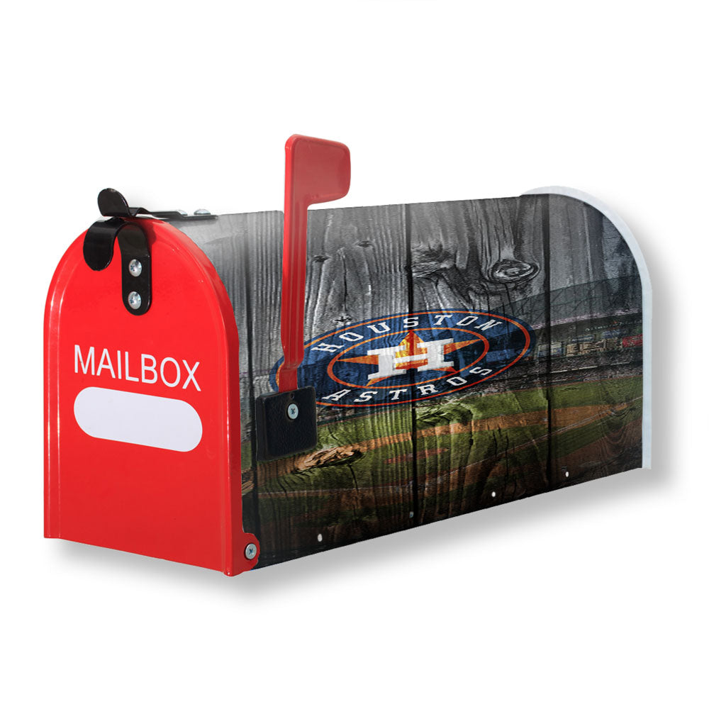 Houston Astros Mlb Stadium Logo Dark Wood Wallpaper Magnetic Mailbox Cover - 18.0" x 21.0"