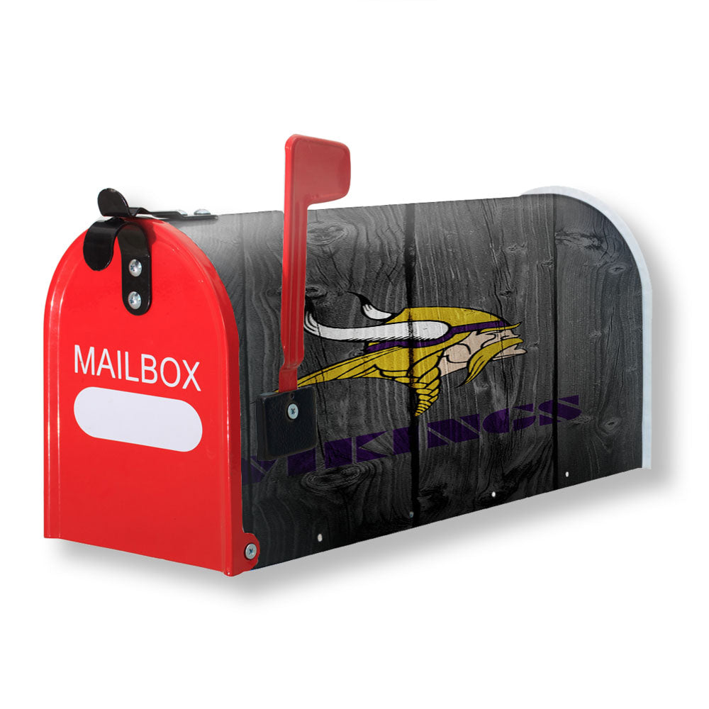 Minnesota Vikings Nfl Logo Dark Wood Wallpaper Magnetic Mailbox Cover - 18.0" x 21.0"