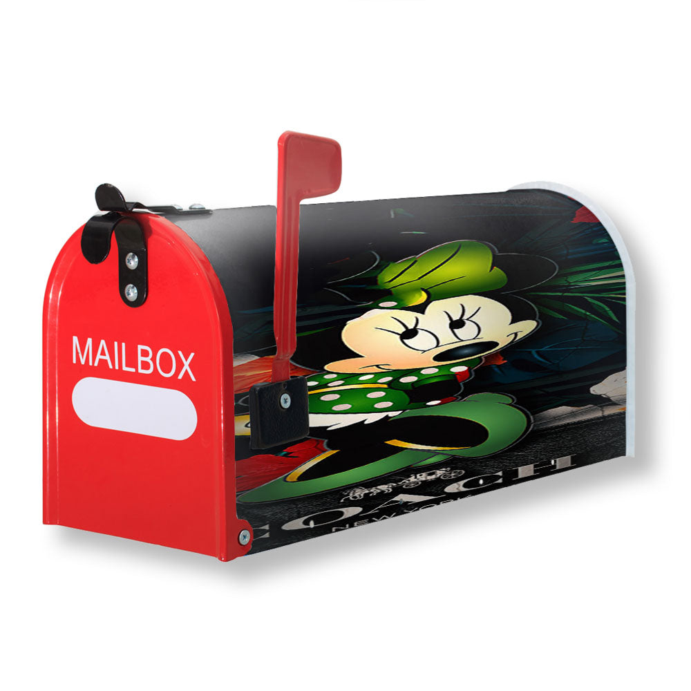 Minnie Mouse Coach Green Flowers 8 Magnetic Mailbox Cover - 18.0" x 21.0"