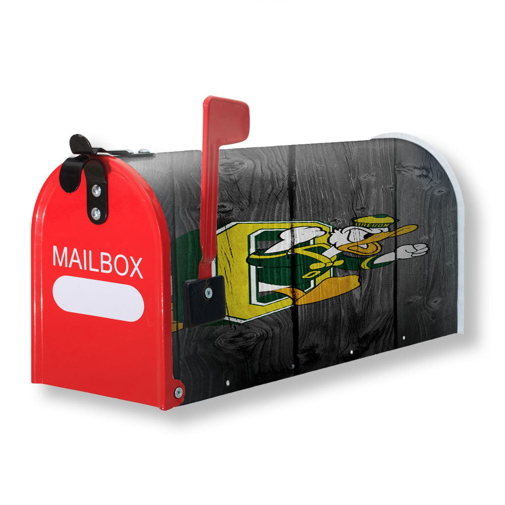 Oregon Ducks University Nfl Logo Dark Wood Wallpaper Magnetic Mailbox Cover - 18.0" x 21.0"
