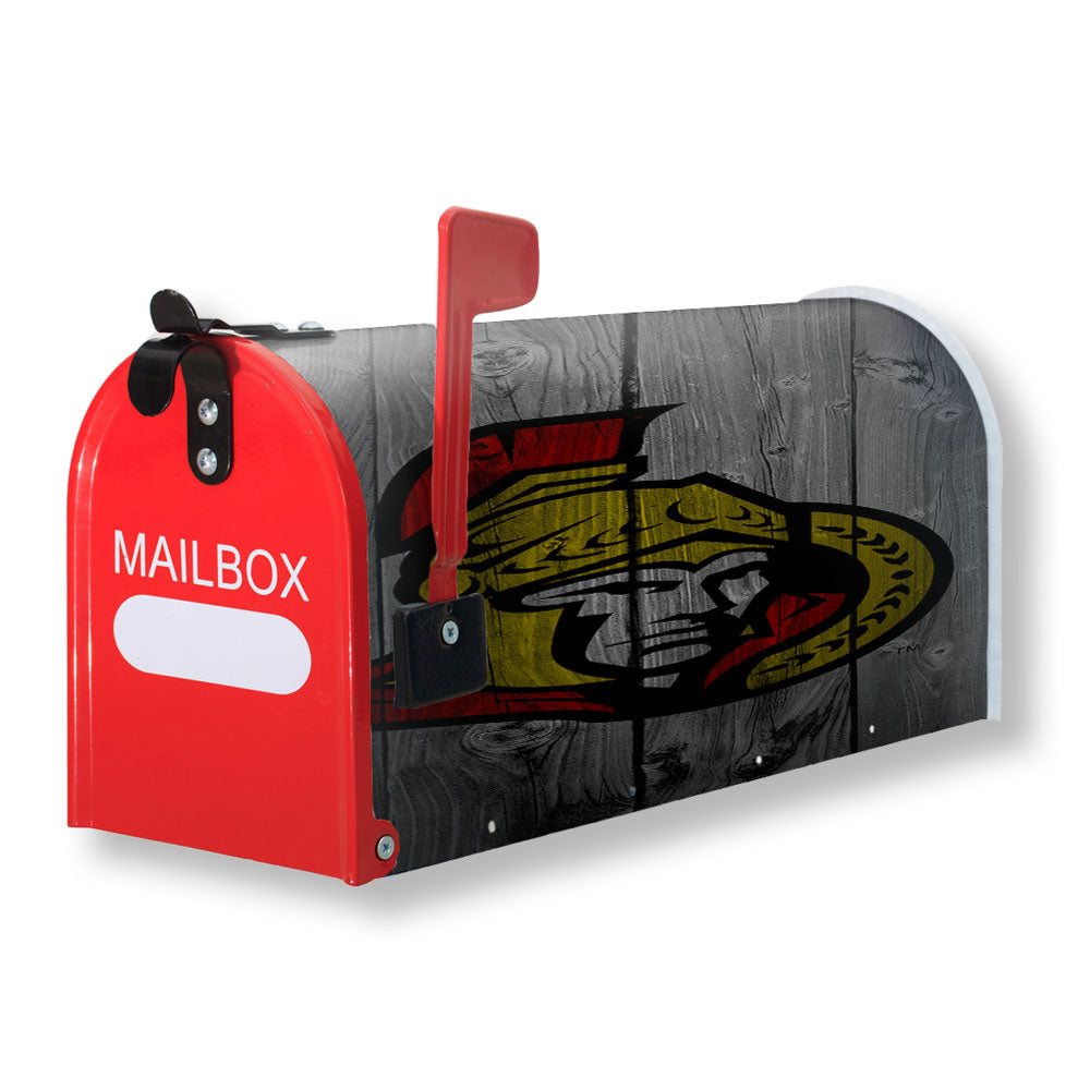 Ottawa Senators Nhl Wood Logo Dark Wood Wallpaper Magnetic Mailbox Cover - 18.0" x 21.0"