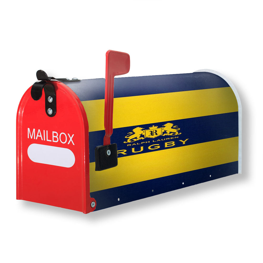 Yellow Blue Stripe Polo Ralph Lauren Rugby Logo Magnetic Mailbox Cover - 18.0" x 21.0"