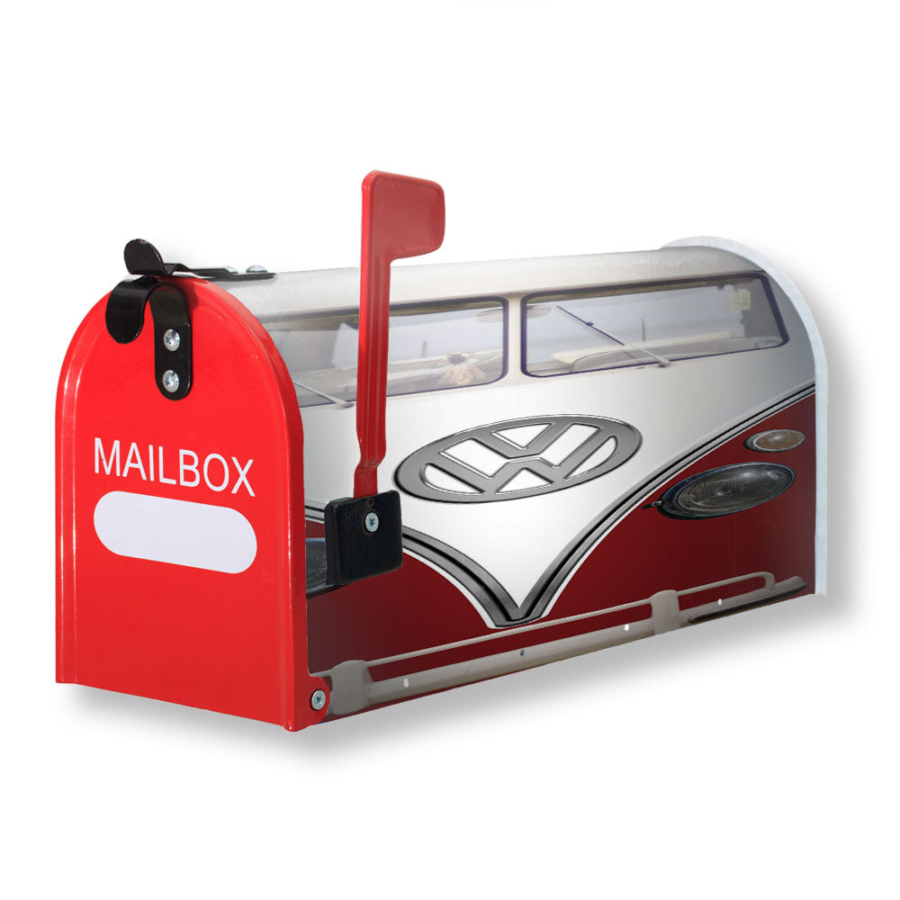 Vintage Vw Bus Red Refrigerator Wrap Magnetic Mailbox Cover - 18.0" x 21.0"