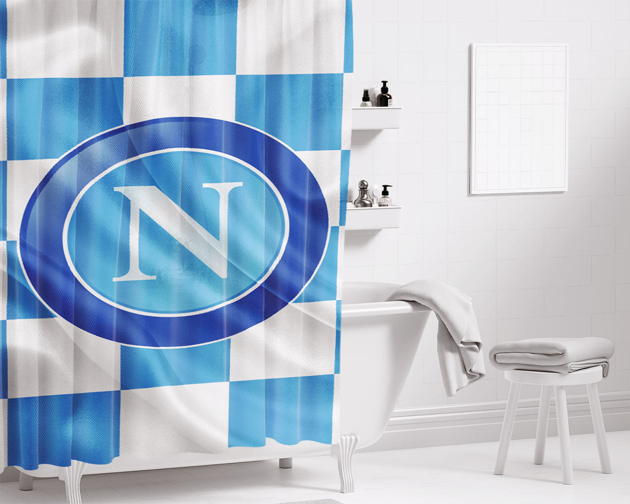 S.S. Lazio Metal Carbon Fiber Logo Bathroom Shower Curtain Fabric Waterproof | 66 X 72 Inch