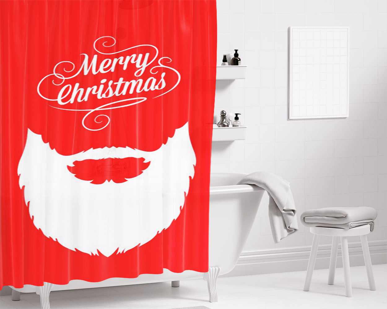 Santa Christmas Bathroom Shower Curtain Fabric Waterproof | 66 X 72 Inch