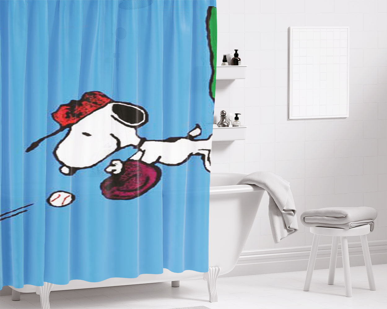 Snoopy And Charlie Brown Bathroom Shower Curtain Fabric Waterproof | 66 X 72 Inch