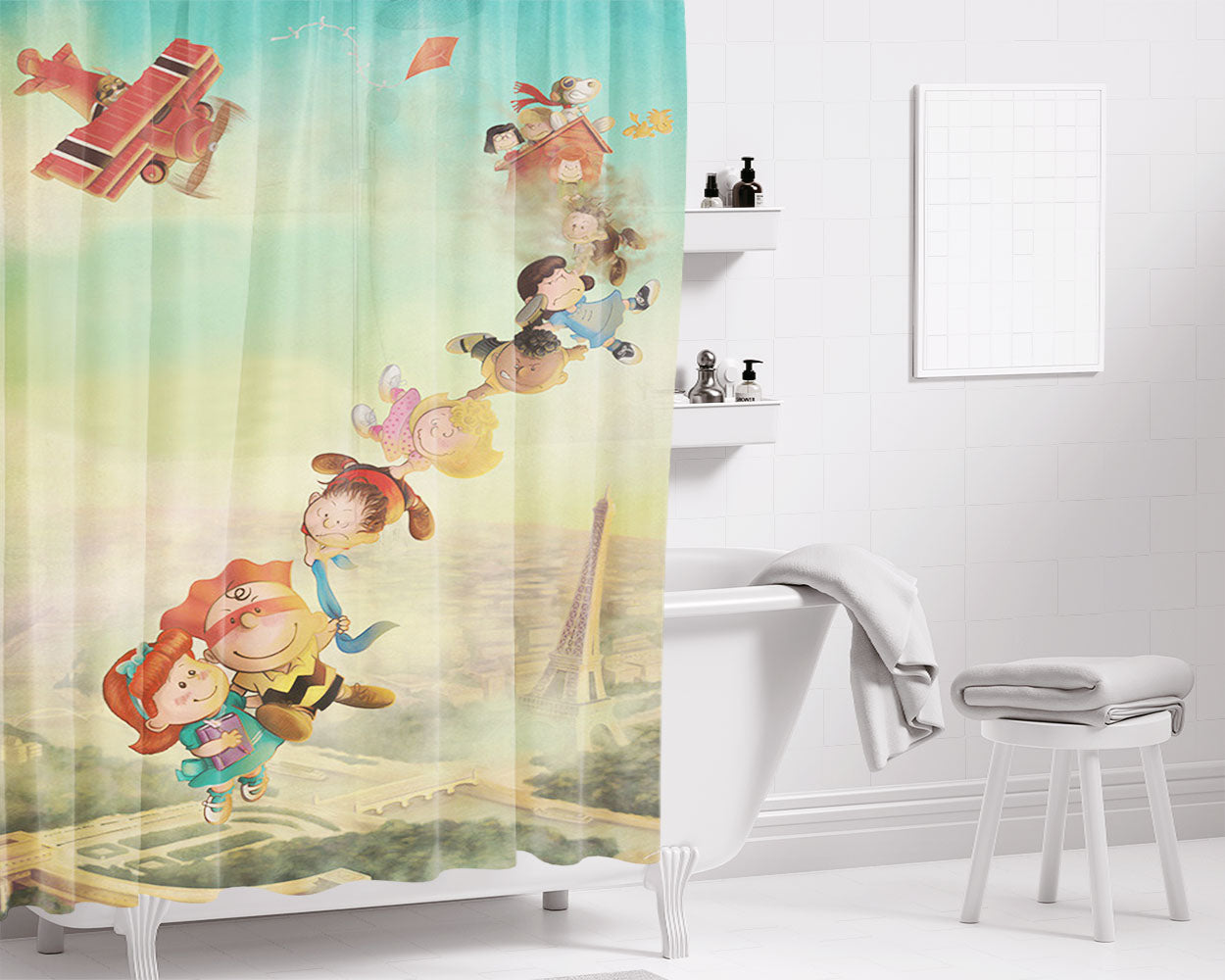 Snoopy Hug C Bathroom Shower Curtain Fabric Waterproof | 66 X 72 Inch
