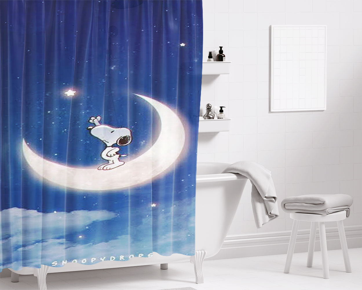 Snoopy Merry Christmas Bathroom Shower Curtain Fabric Waterproof | 66 X 72 Inch