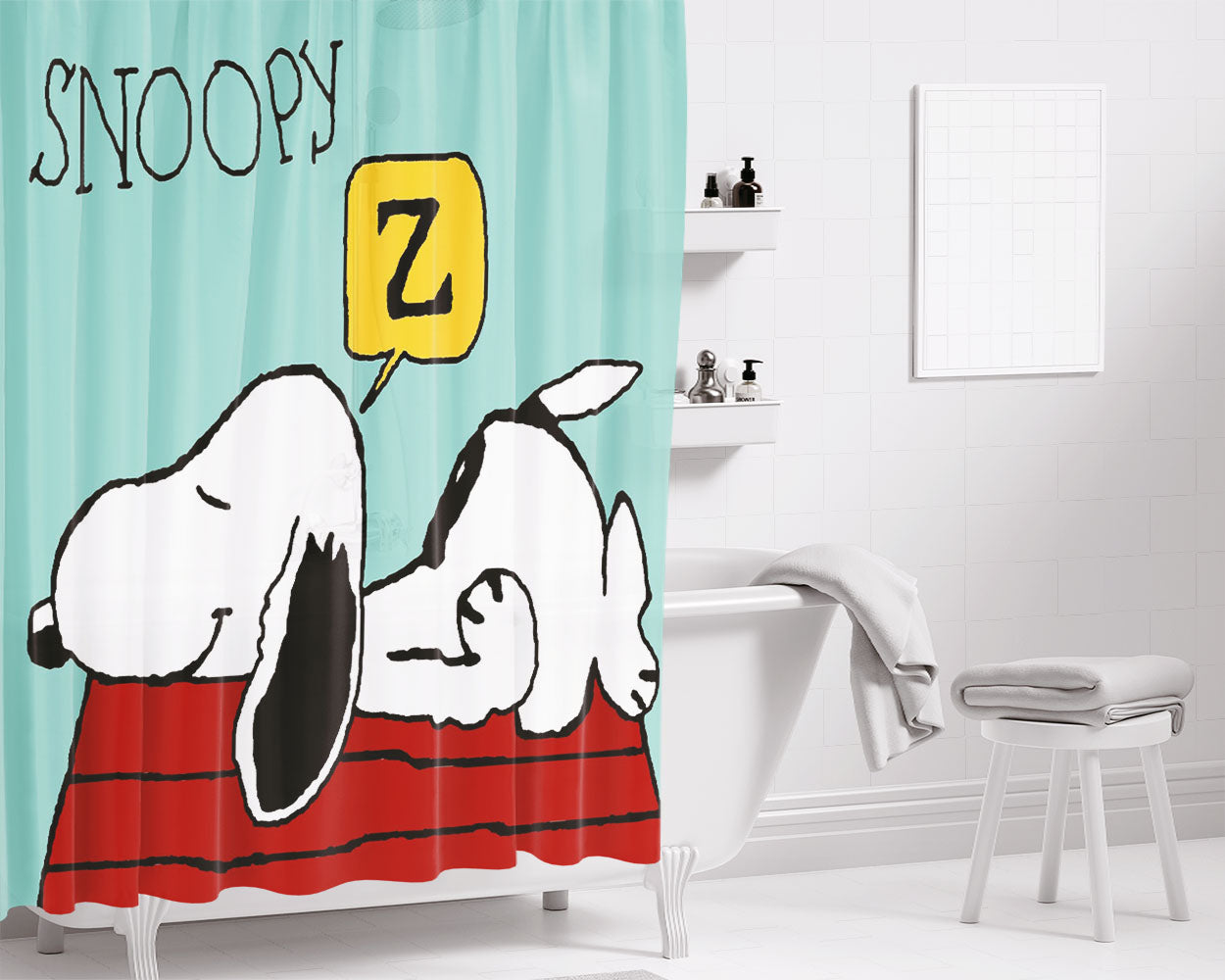 Snoopy Red Bathroom Shower Curtain Fabric Waterproof | 66 X 72 Inch