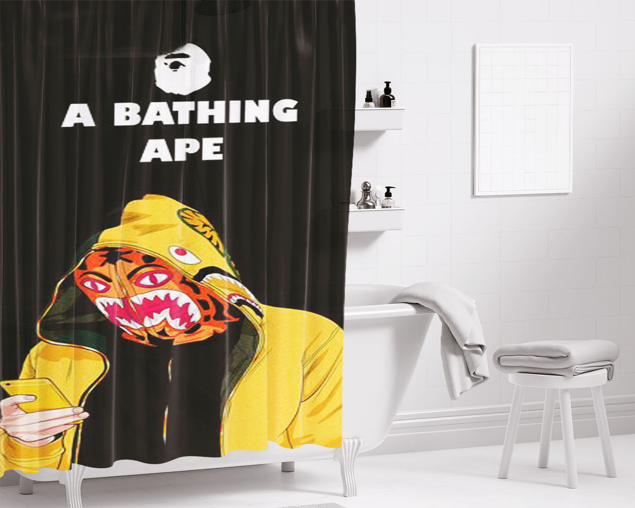 A Bathing Ape Green Bathroom Shower Curtain Fabric Waterproof | 66 X 72 Inch