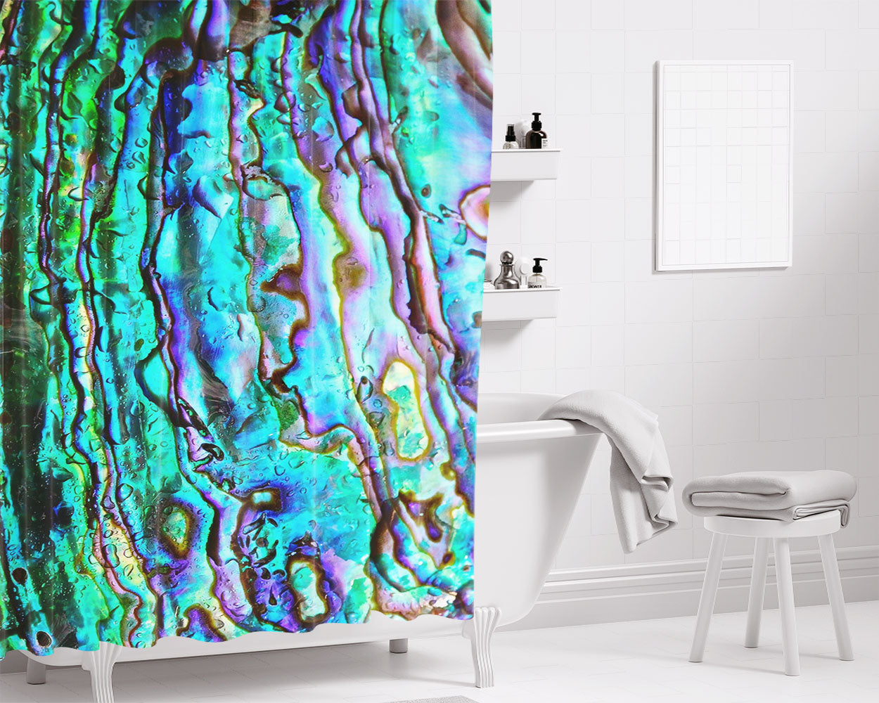 Abalon Liquid Art Material Pattern Bathroom Shower Curtain Fabric Waterproof | 66 X 72 Inch