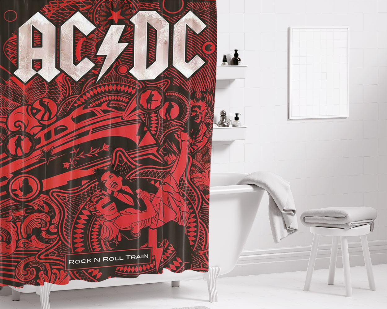 Acdc Rain Bathroom Shower Curtain Fabric Waterproof | 66 X 72 Inch