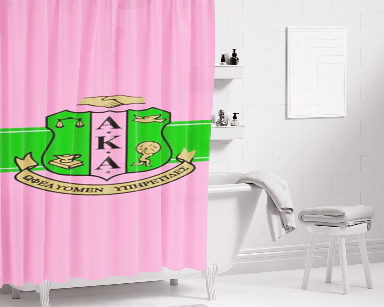 Aka Alpha Kappa Alpha Dancer Group Pink Wallpaper Bathroom Shower Curtain Fabric Waterproof | 66 X 72 Inch