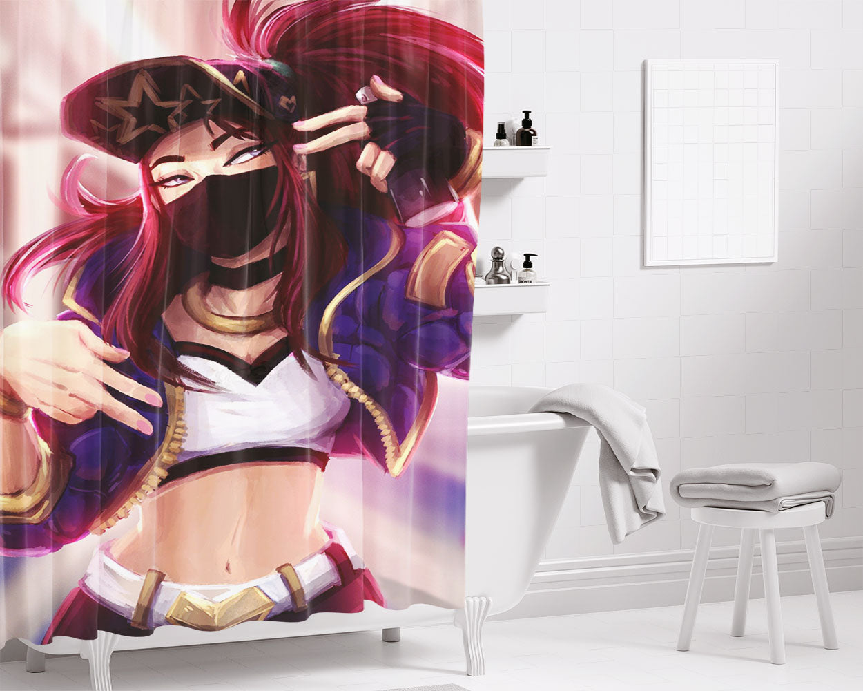 Kda Ahri Skin Bathroom Shower Curtain Fabric Waterproof | 66 X 72 Inch