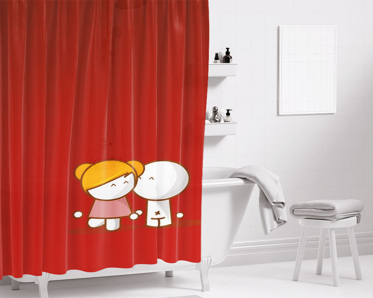 Kiss Me Vector Bathroom Shower Curtain Fabric Waterproof | 66 X 72 Inch