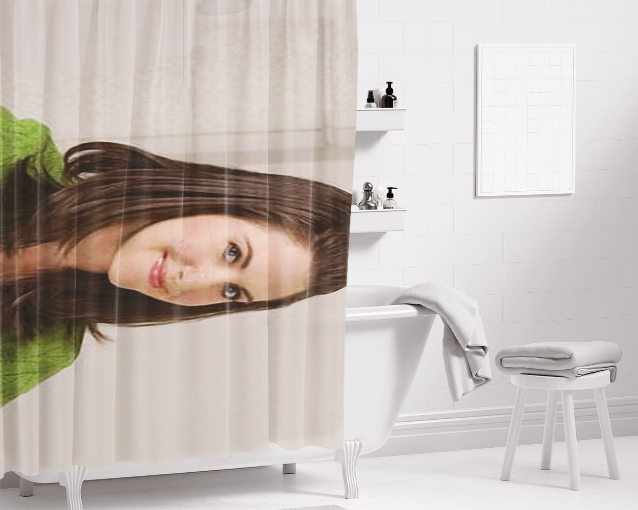 Alison Brie Green Dress Bathroom Shower Curtain Fabric Waterproof | 66 X 72 Inch