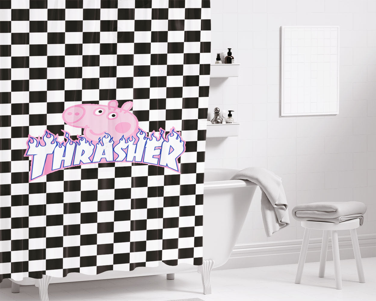 Peppa Thra Bathroom Shower Curtain Fabric Waterproof | 66 X 72 Inch