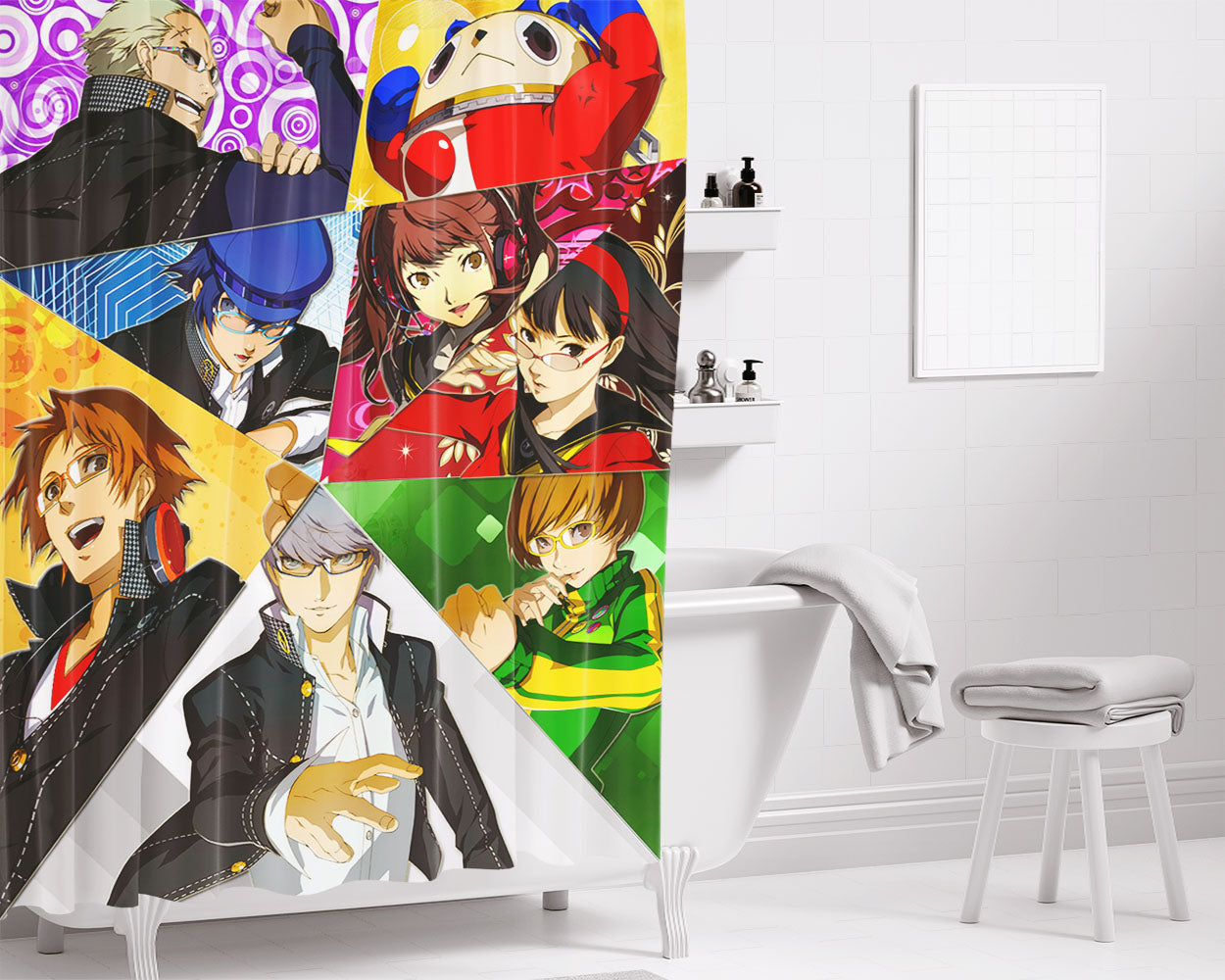 Persona 4 All Charac Bathroom Shower Curtain Fabric Waterproof | 66 X 72 Inch