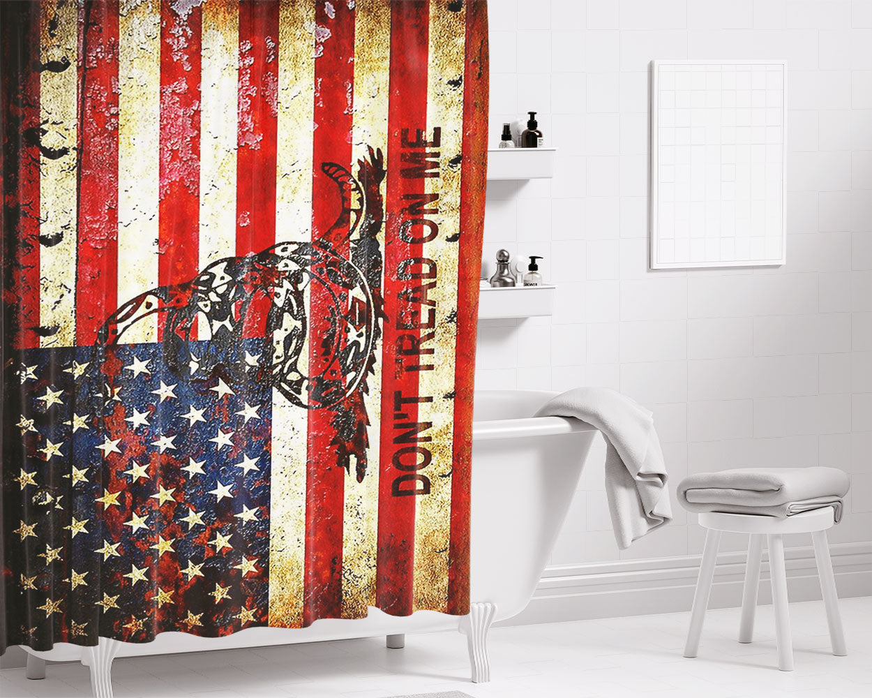 American English Band Bathroom Shower Curtain Fabric Waterproof | 66 X 72 Inch