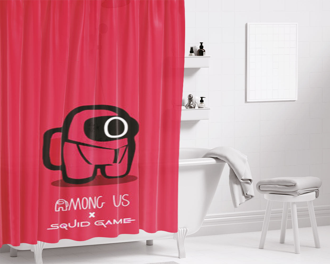 Among Us Game Character Bathroom Shower Curtain Fabric Waterproof | 66 X 72 Inch