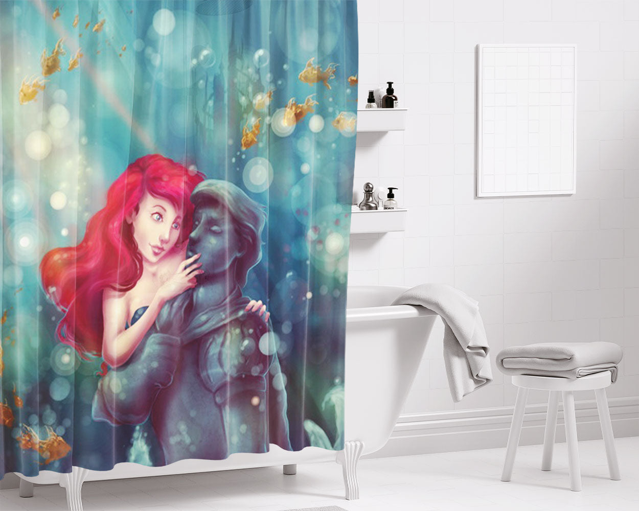 Ariel Hug The Eric Statue Bathroom Shower Curtain Fabric Waterproof | 66 X 72 Inch