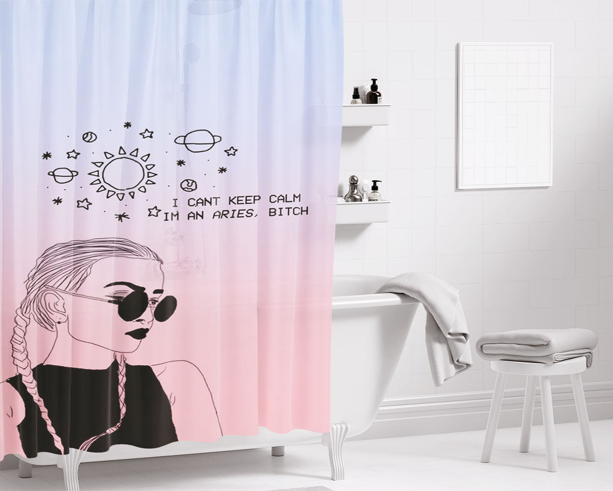 Aries Girl August Bathroom Shower Curtain Fabric Waterproof | 66 X 72 Inch