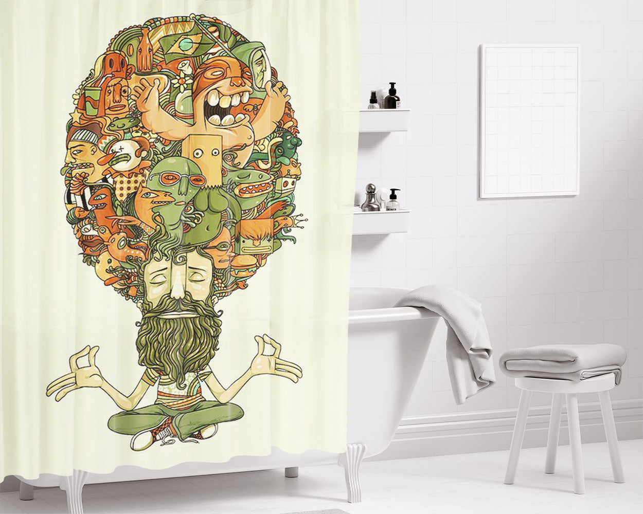 Art Peace Brain Bathroom Shower Curtain Fabric Waterproof | 66 X 72 Inch