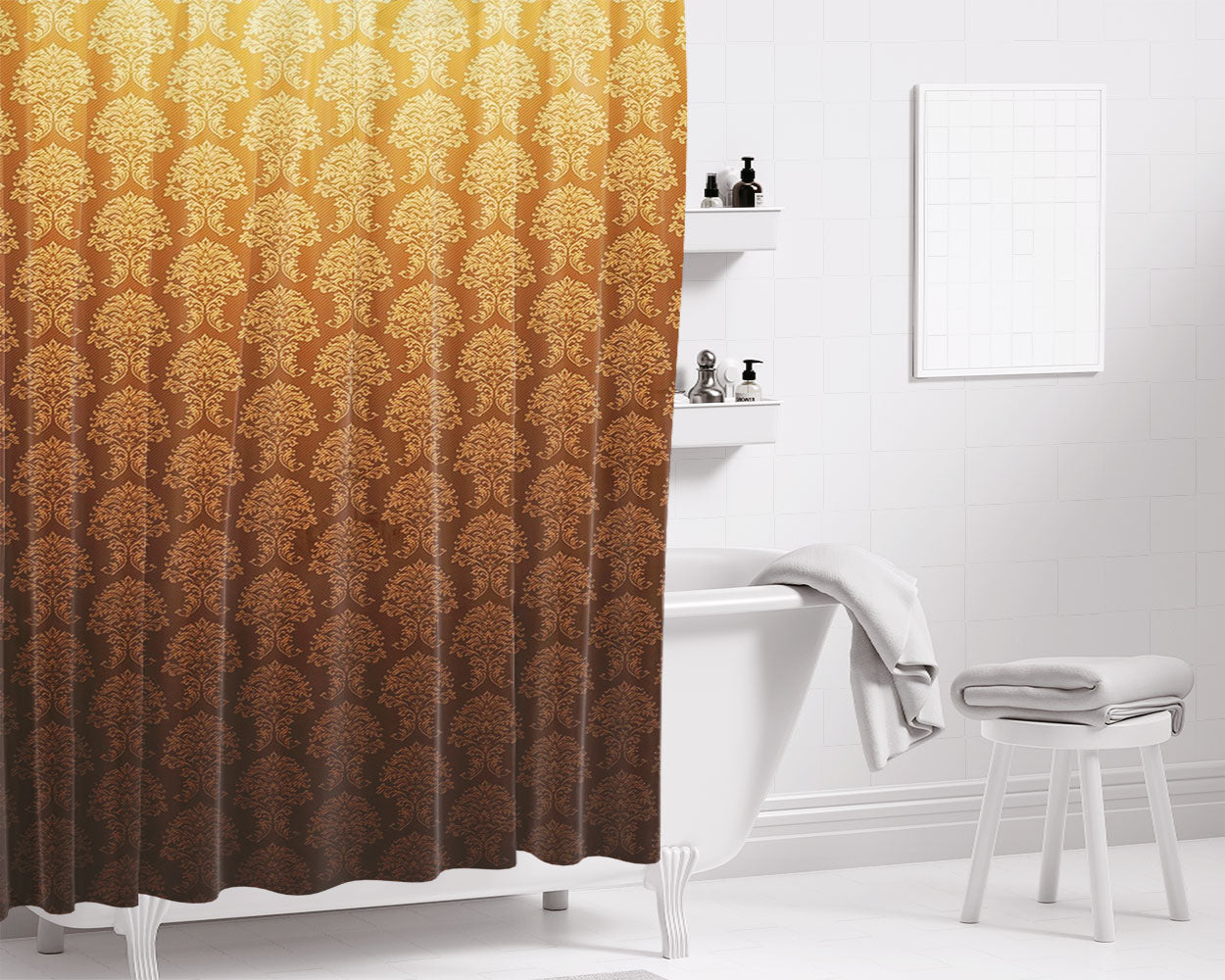 Brown Orange Texture Patterns August Bathroom Shower Curtain Fabric Waterproof | 66 X 72 Inch