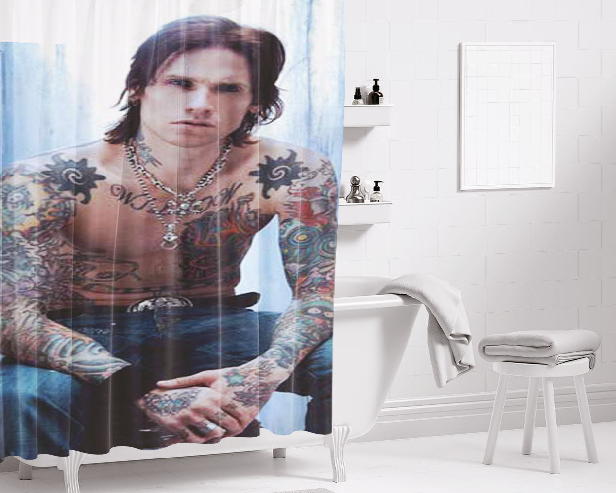 Buckcherry Singer Shirtless Bathroom Shower Curtain Fabric Waterproof | 66 X 72 Inch