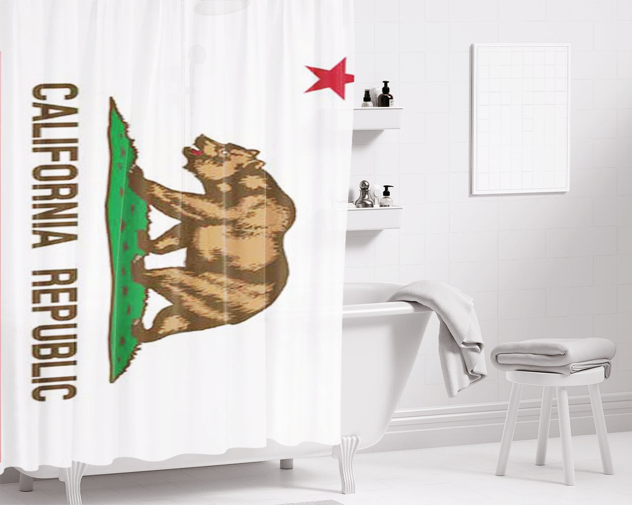 California Flag Plain Bathroom Shower Curtain Fabric Waterproof | 66 X 72 Inch