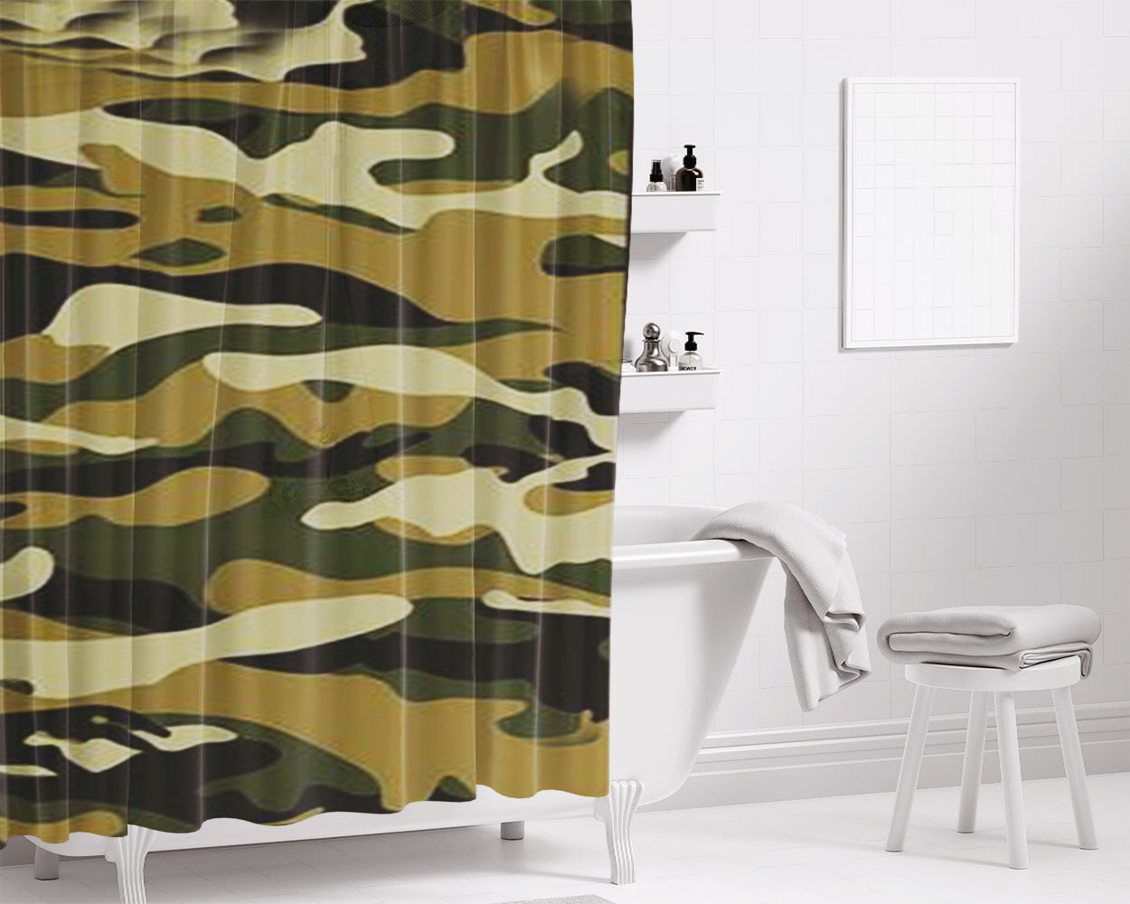 Camouflage Army Brown Bathroom Shower Curtain Fabric Waterproof | 66 X 72 Inch