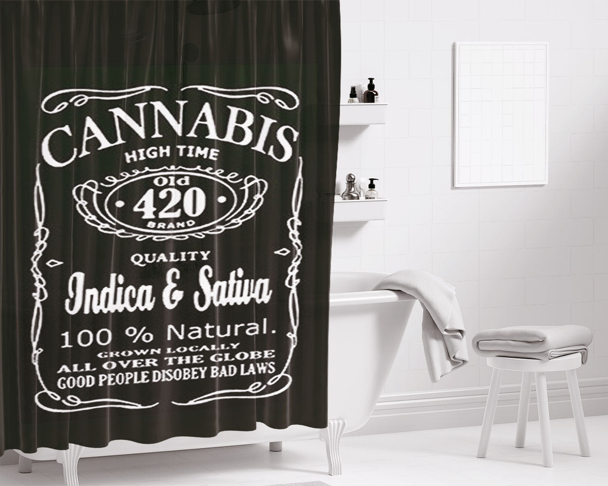 Cannabis Weed Bathroom Shower Curtain Fabric Waterproof | 66 X 72 Inch