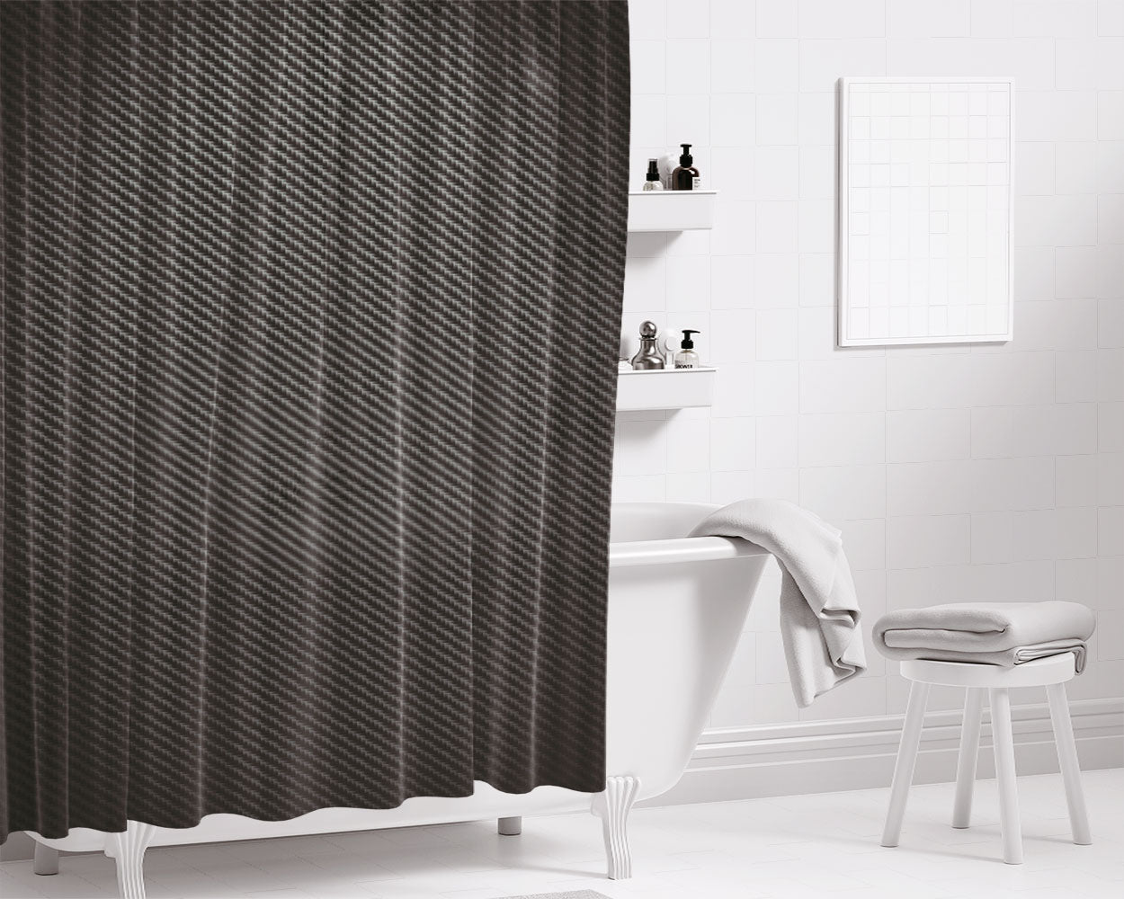 Carbon Fiber August Bathroom Shower Curtain Fabric Waterproof | 66 X 72 Inch