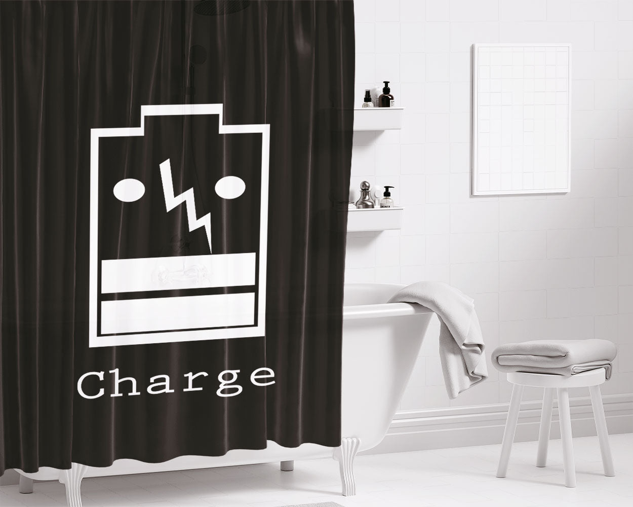 Charge Battery Bathroom Shower Curtain Fabric Waterproof | 66 X 72 Inch