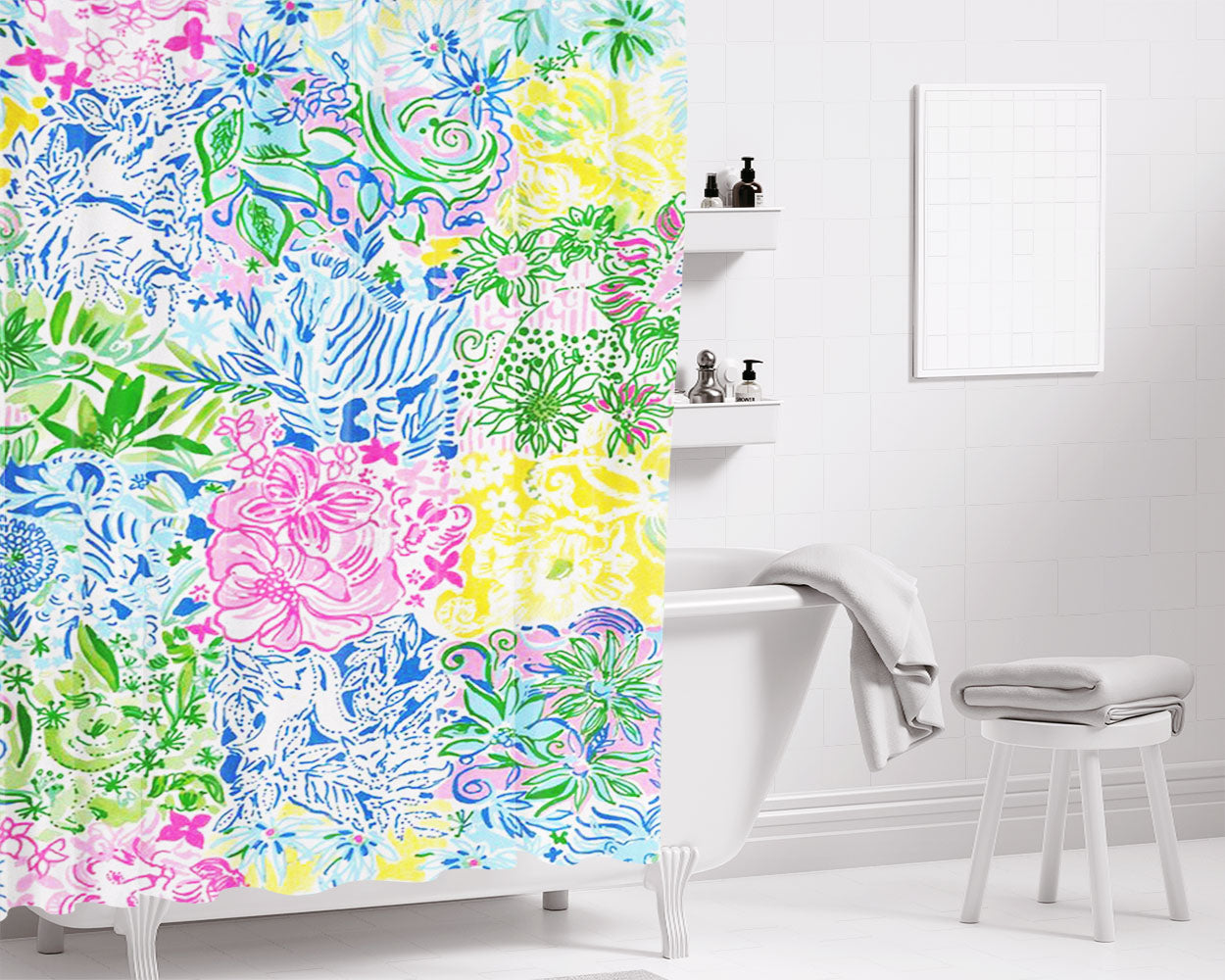Cheers To 60 Years With New Lilly Pulitzer Bathroom Shower Curtain Fabric Waterproof | 66 X 72 Inch