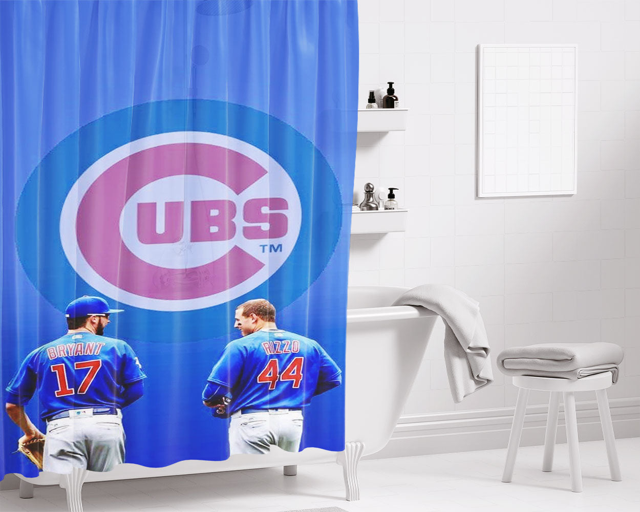 Chicago Cubs Baseball Club Bathroom Shower Curtain Fabric Waterproof | 66 X 72 Inch