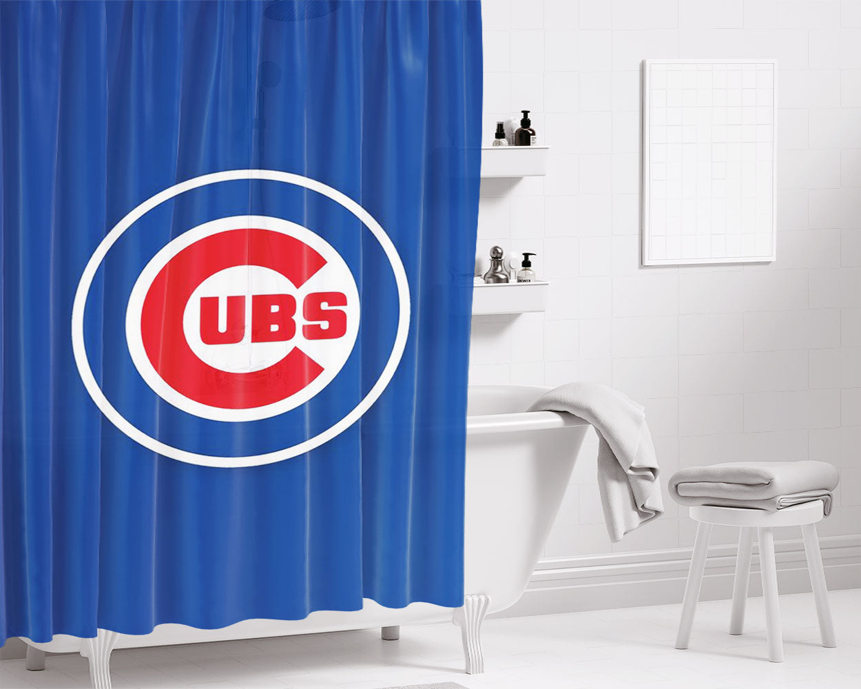 Chicago Cubs Blue Circle Logo Bathroom Shower Curtain Fabric Waterproof | 66 X 72 Inch