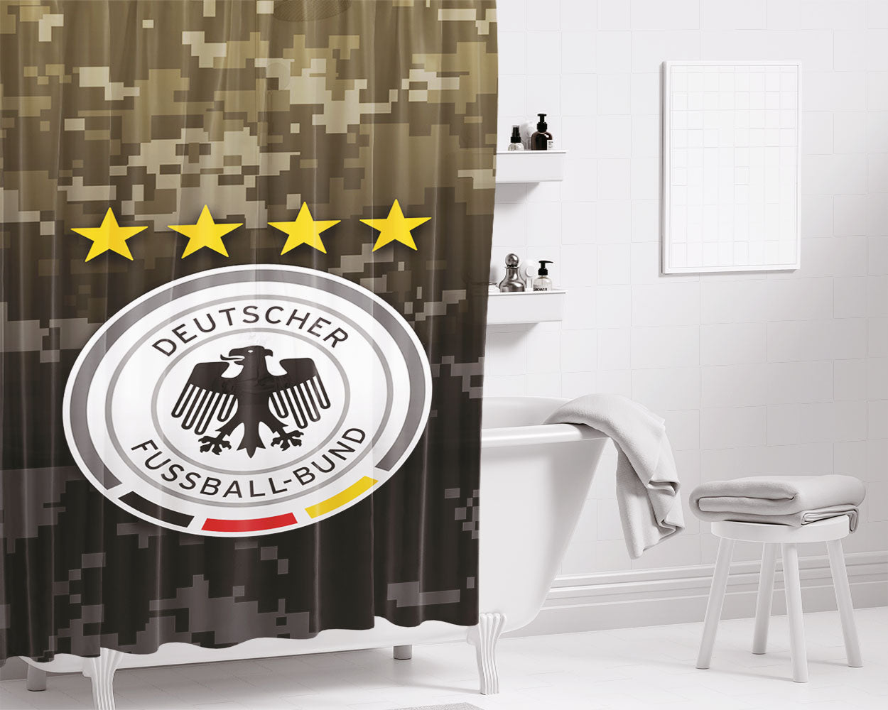 Germany Football Logo Camo Bathroom Shower Curtain Fabric Waterproof | 66 X 72 Inch