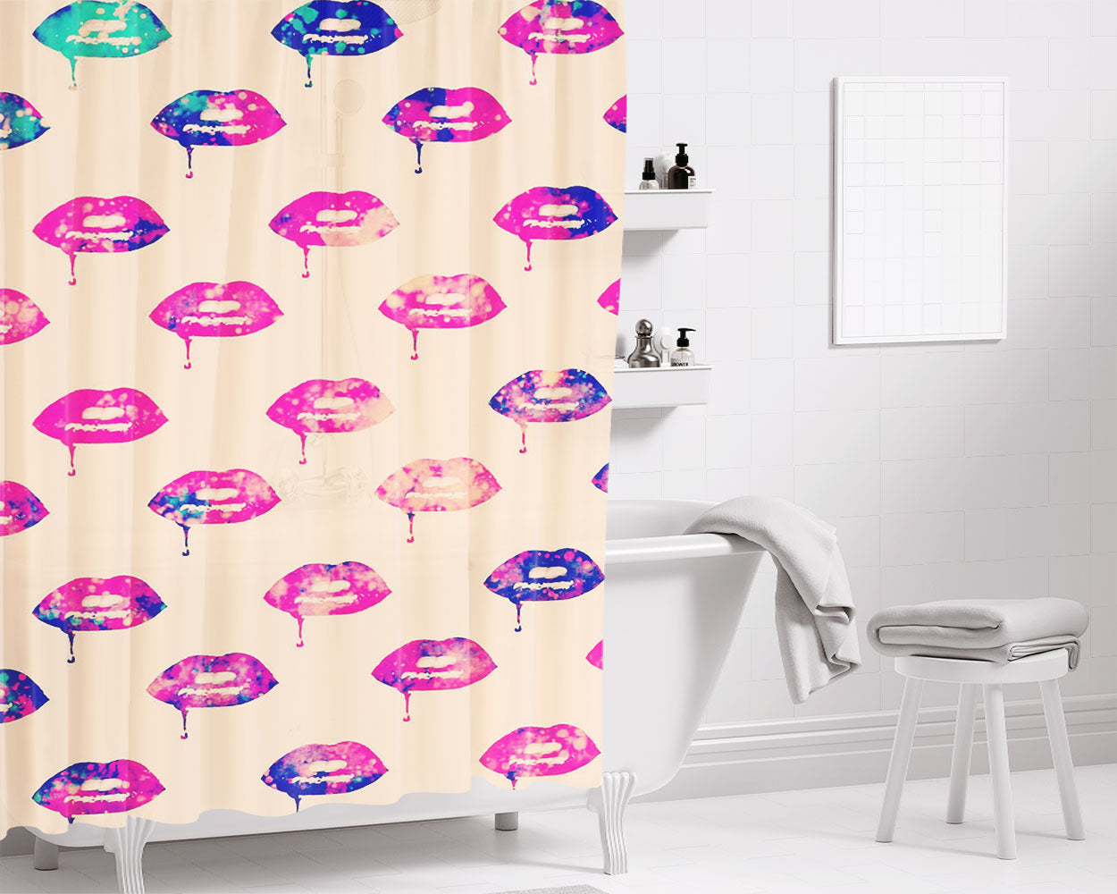 Girly Lips August Bathroom Shower Curtain Fabric Waterproof | 66 X 72 Inch