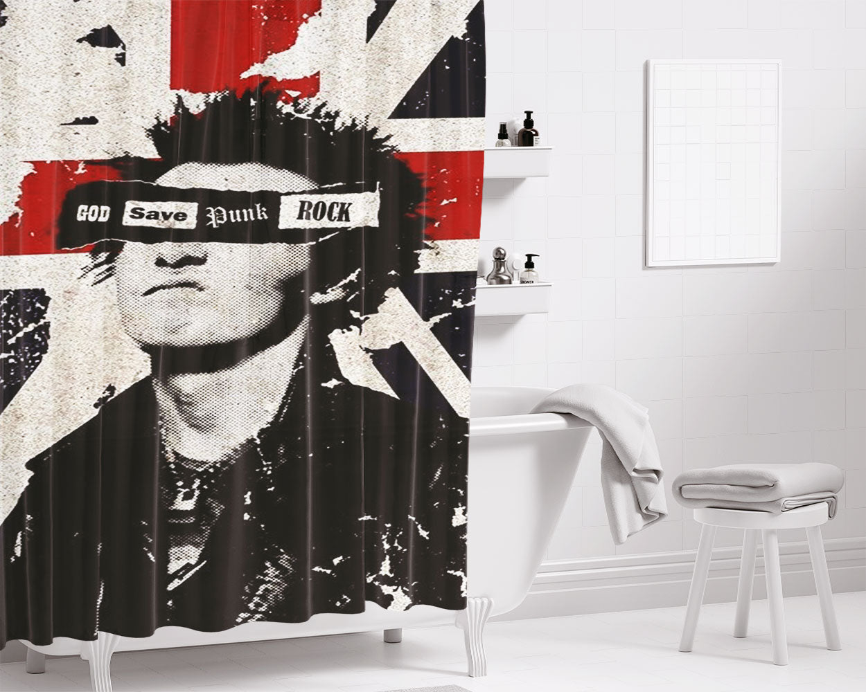 God Save Punk Rock Sidvicious Style Uk Punk Bathroom Shower Curtain Fabric Waterproof | 66 X 72 Inch