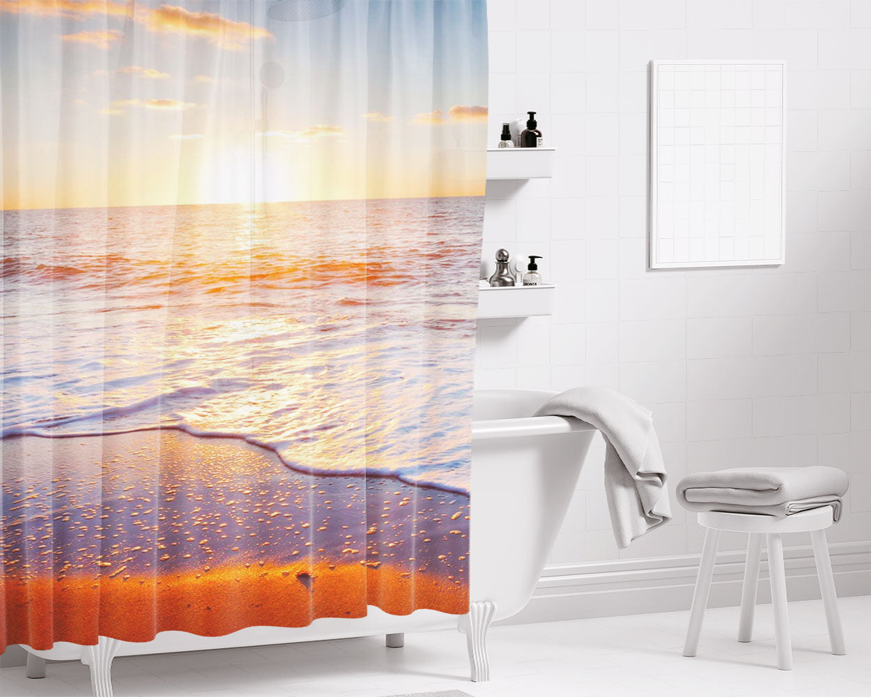 Golden Beach Sunrise August Bathroom Shower Curtain Fabric Waterproof | 66 X 72 Inch