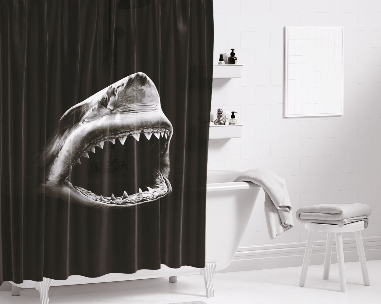 Great White Shark Bathroom Shower Curtain Fabric Waterproof | 66 X 72 Inch