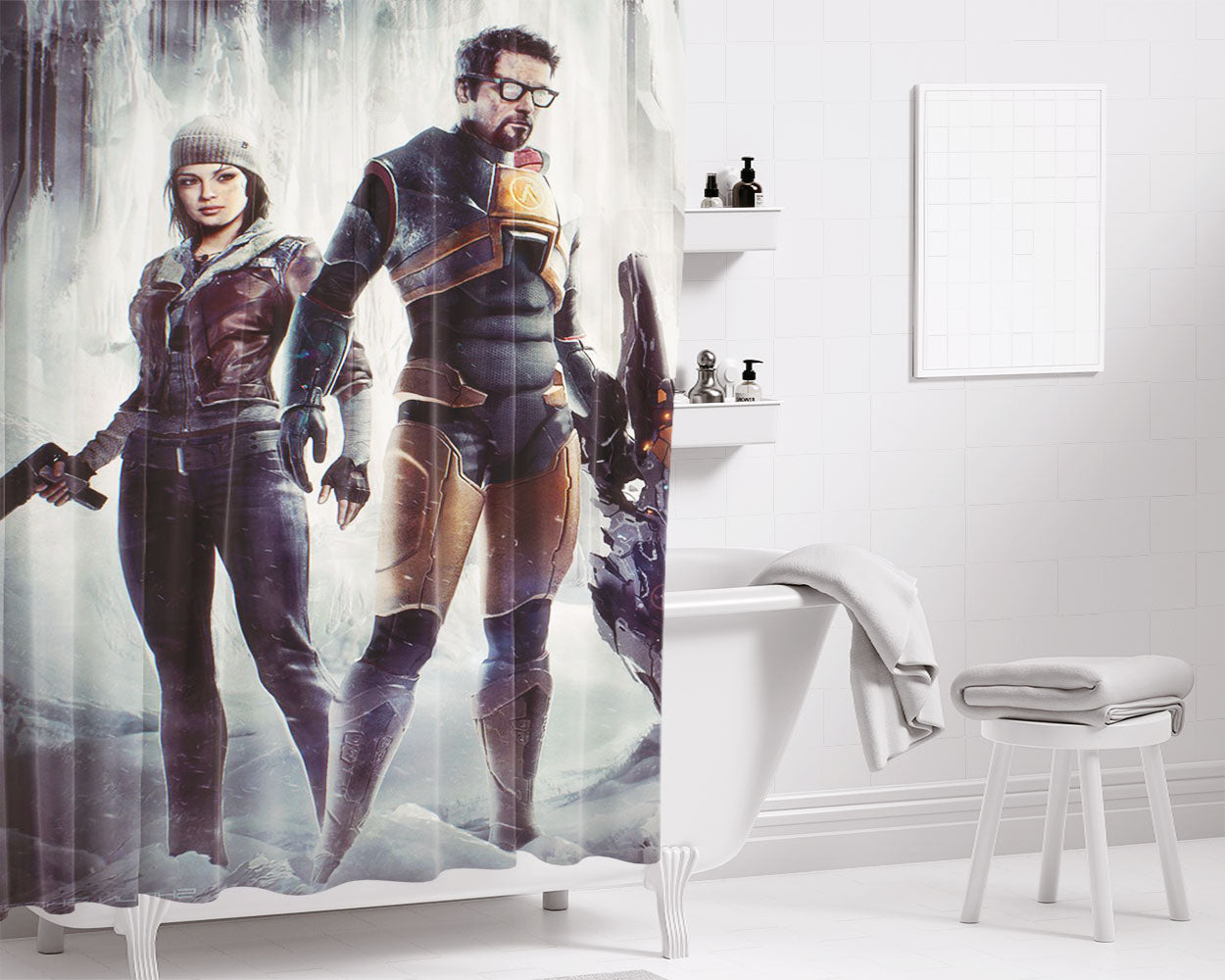 Half Life 2 Gordon Freeman Bathroom Shower Curtain Fabric Waterproof | 66 X 72 Inch