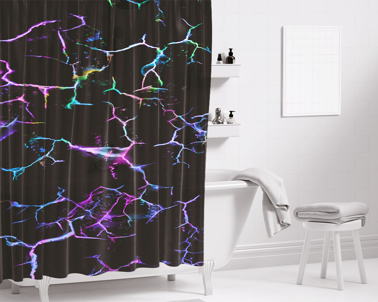 Holographic Marb Bathroom Shower Curtain Fabric Waterproof | 66 X 72 Inch