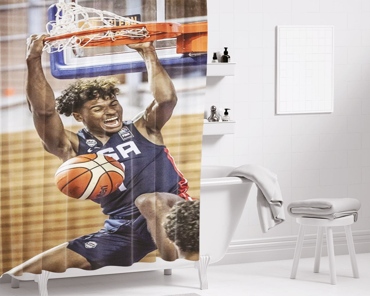Jake Turned Up Bathroom Shower Curtain Fabric Waterproof | 66 X 72 Inch