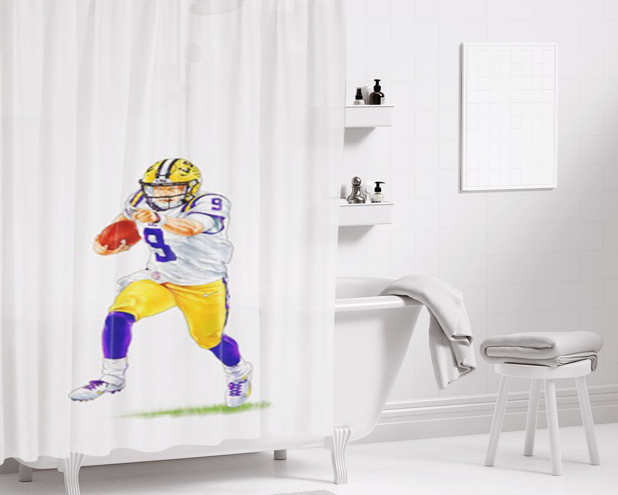 Joe Burrow Lsu Tigers Bathroom Shower Curtain Fabric Waterproof | 66 X 72 Inch