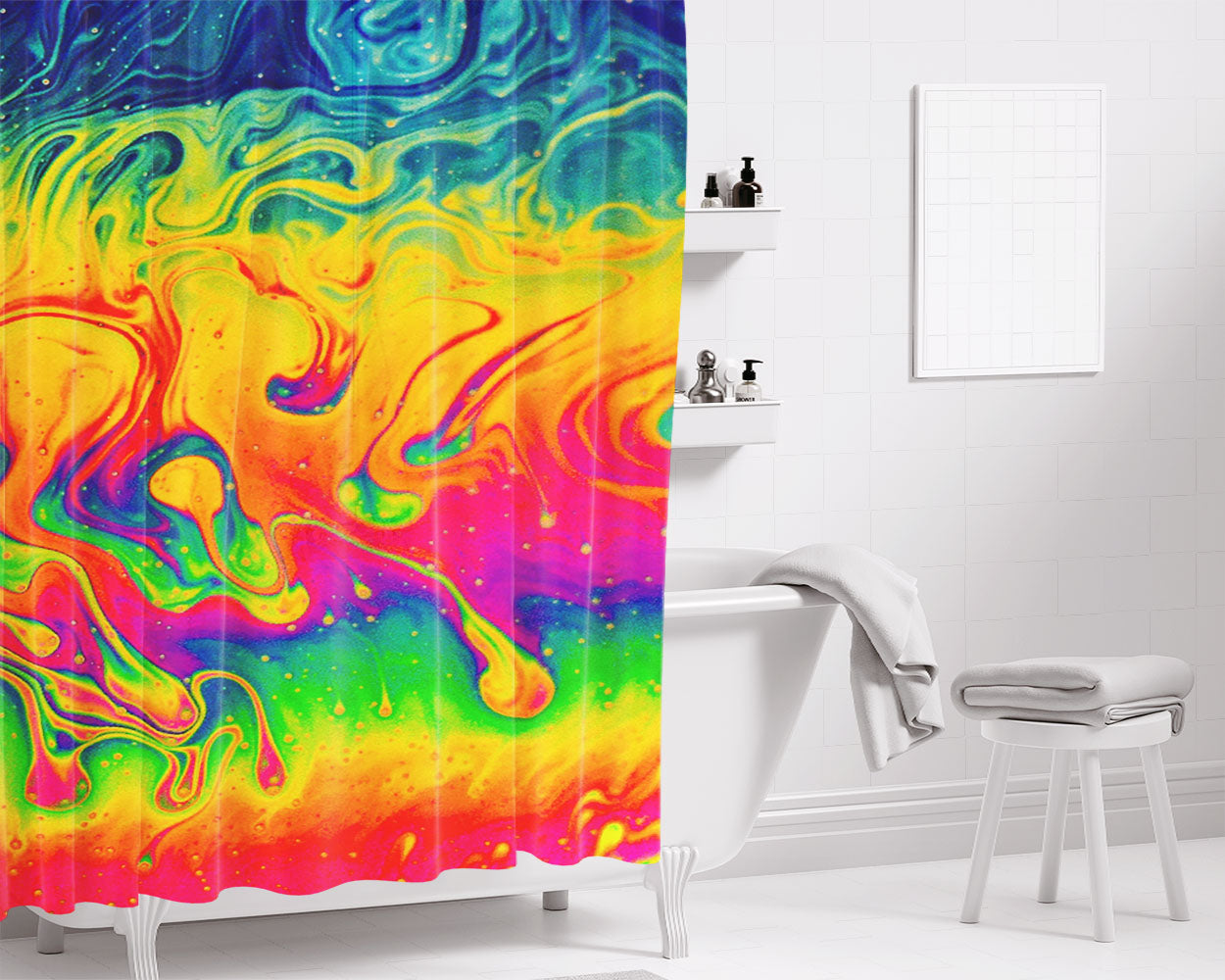 Color Mix Rai Bathroom Shower Curtain Fabric Waterproof | 66 X 72 Inch