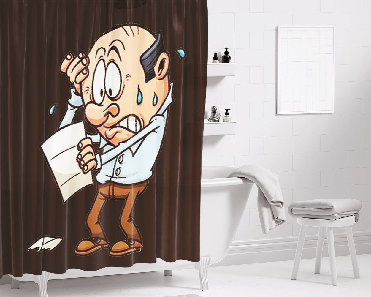 Confused Man Bathroom Shower Curtain Fabric Waterproof | 66 X 72 Inch